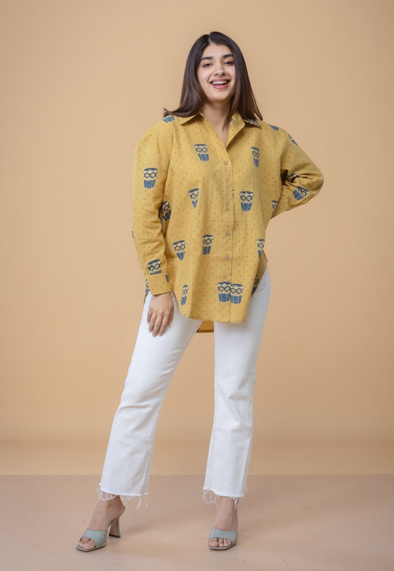 Ruhi Yellow Ajrakh Cotton Straight Short Top