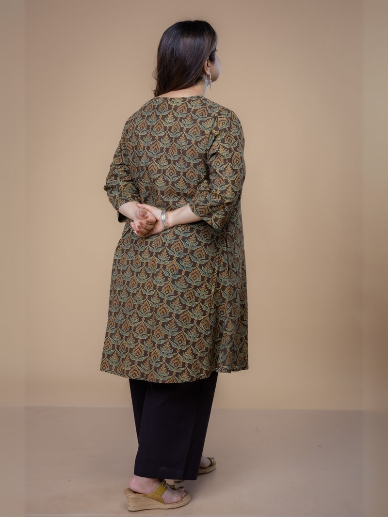 Daksha Brown Ajrakh Cotton A Line Kurta