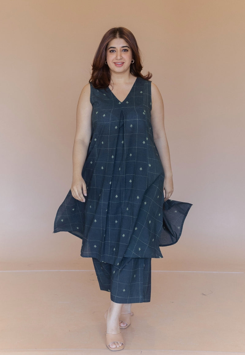 Raahi Green Dabu Cotton A Line Co-Ord Set