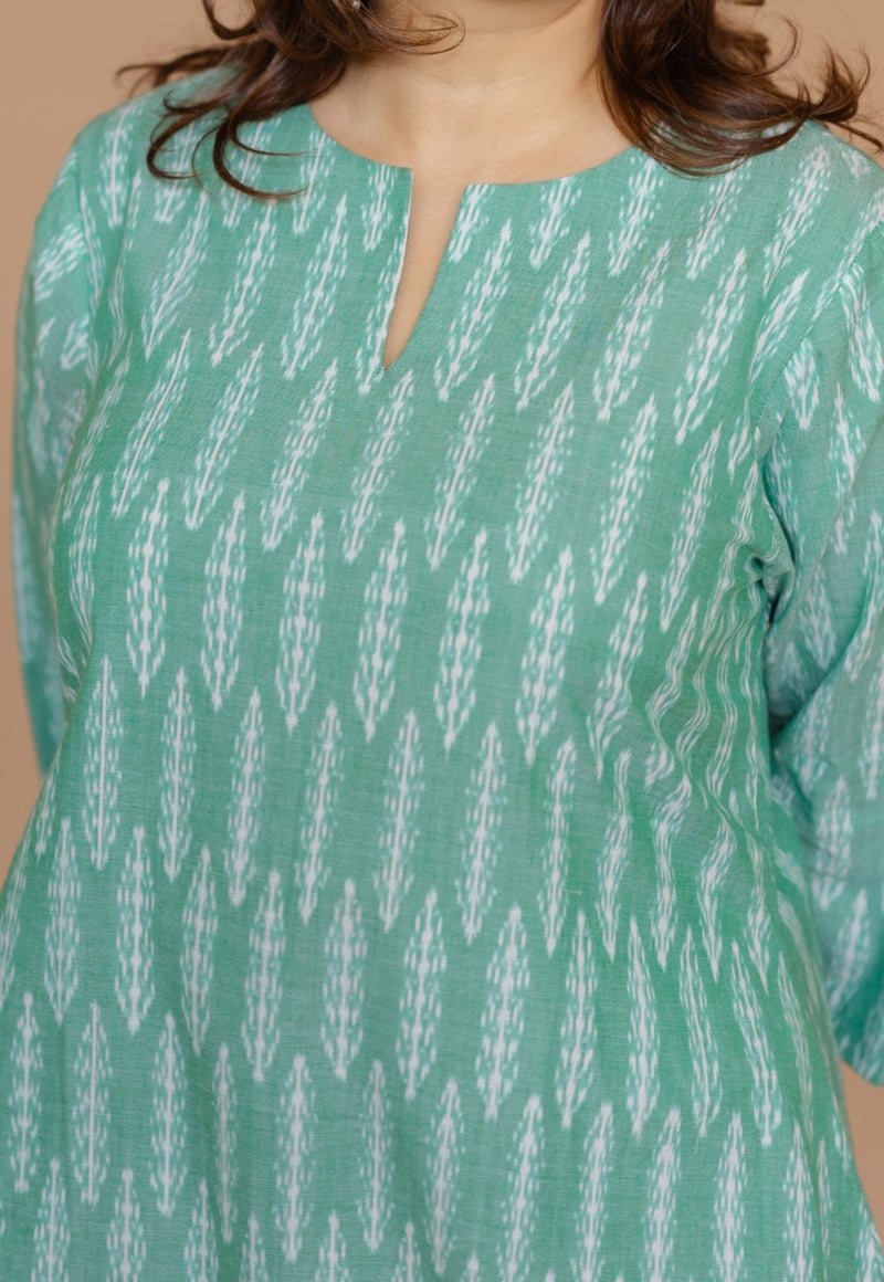 Geet Green Handloom Ikkat Cotton A Line Kurta
