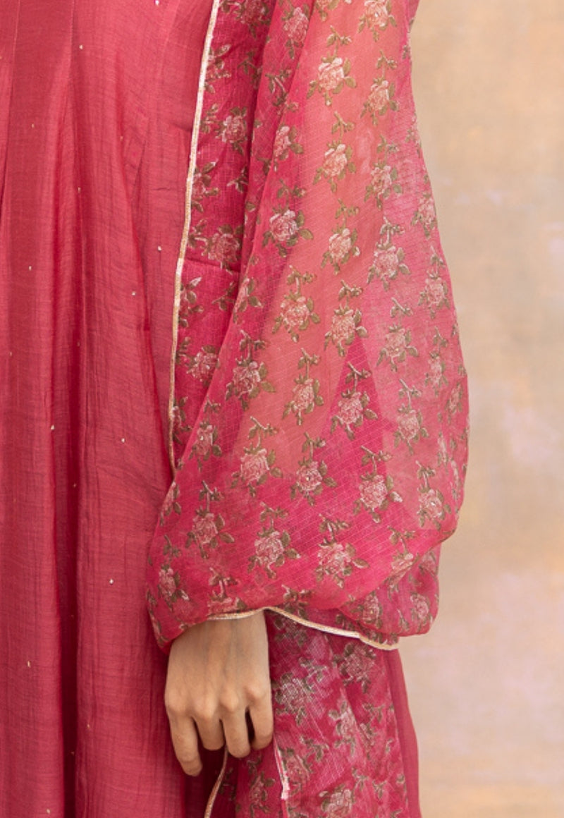 Rosaline Pink Sanganeri Kota Doria Silk Dupatta with Mukaish Detailing
