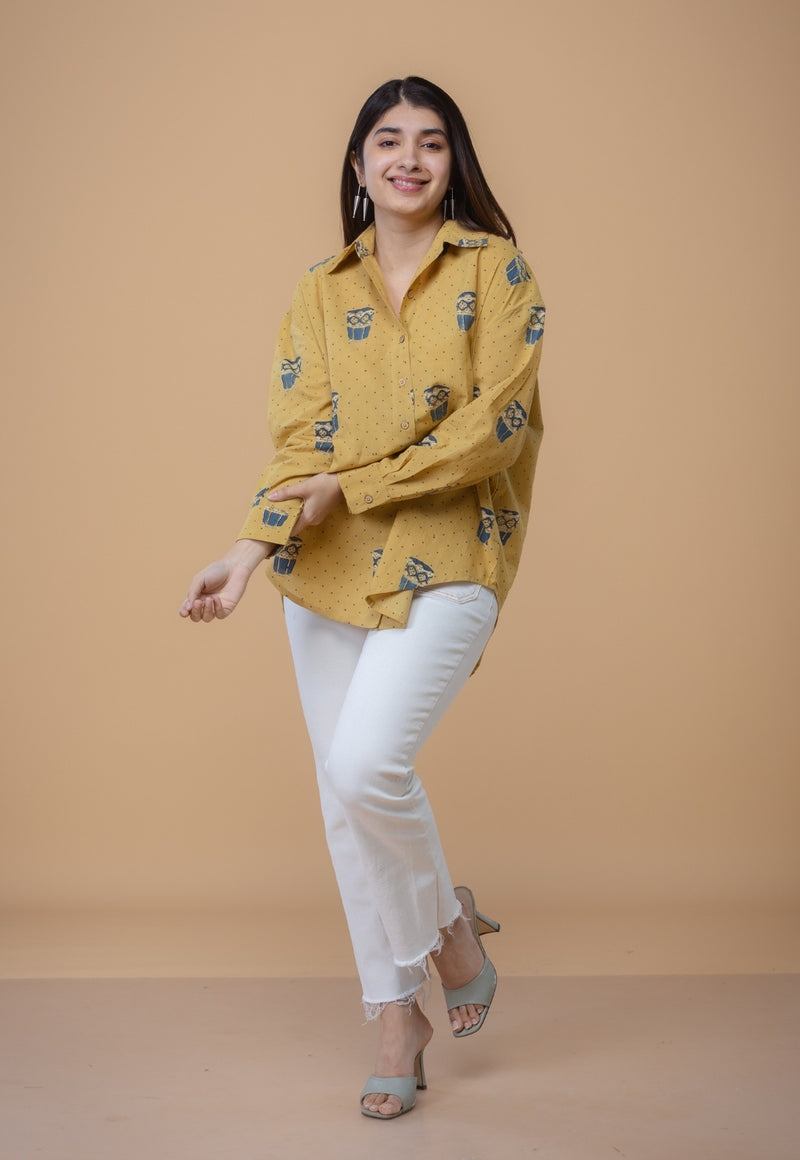 Ruhi Yellow Ajrakh Cotton Straight Short Top