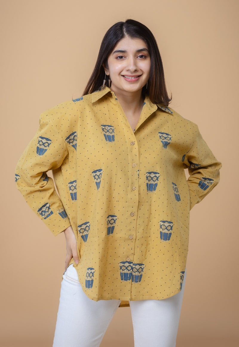 Ruhi Yellow Ajrakh Cotton Straight Short Top