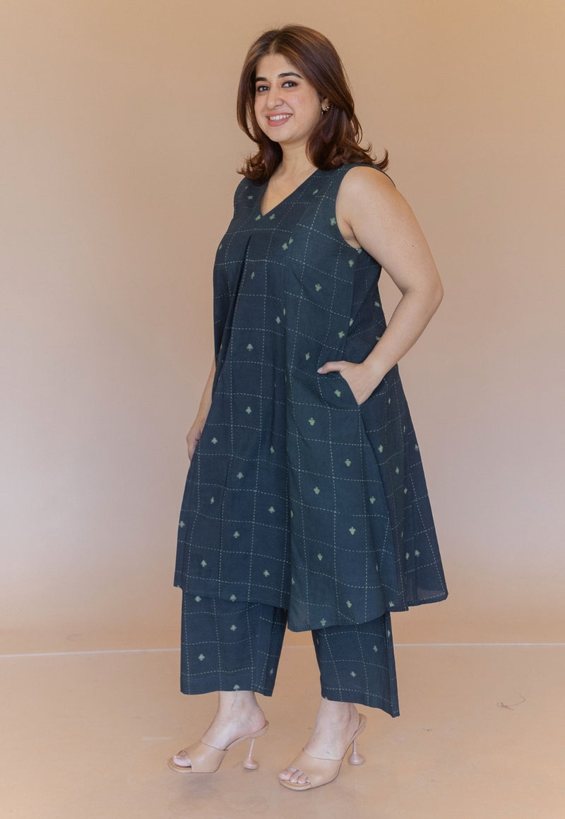 Raahi Green Dabu Cotton A Line Co-Ord Set