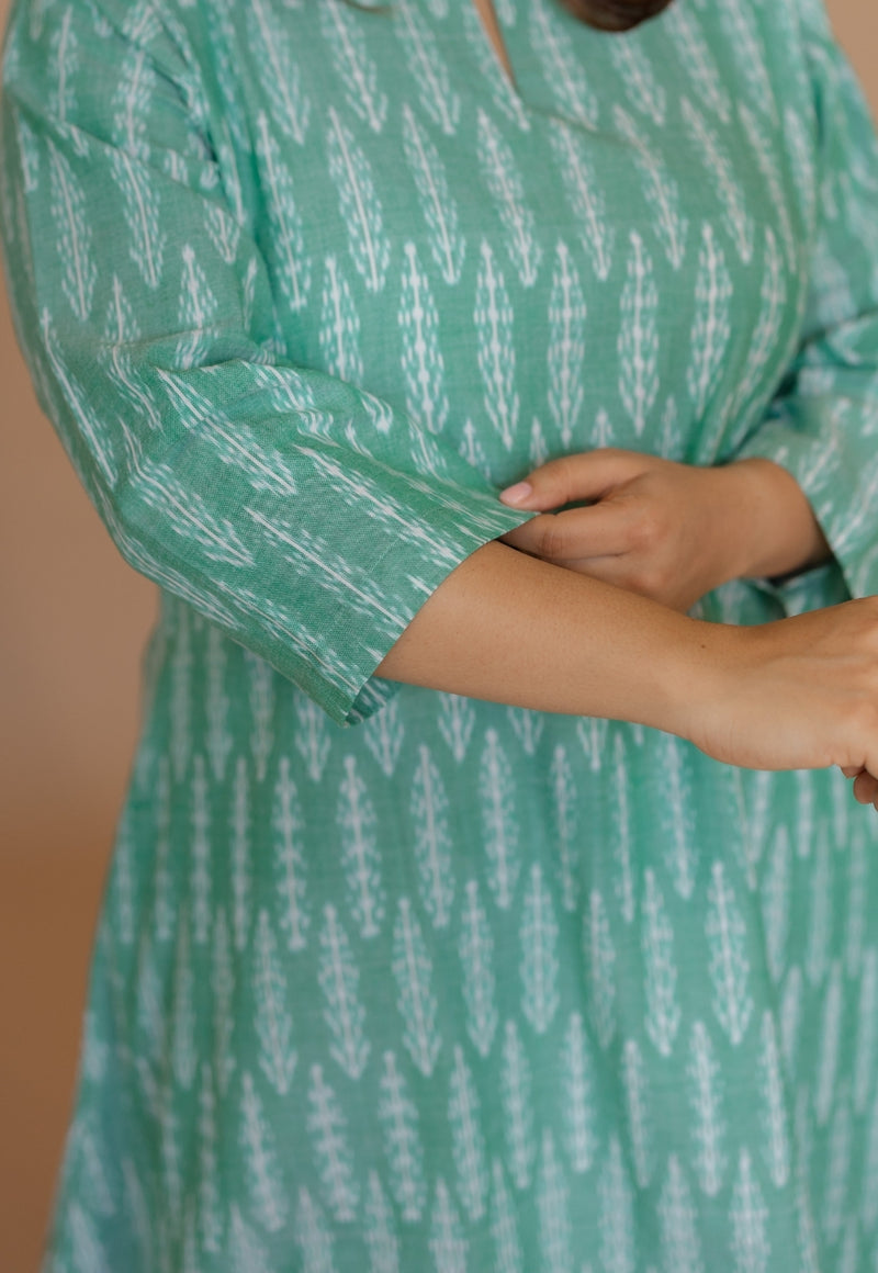 Geet Green Handloom Ikkat Cotton A Line Kurta