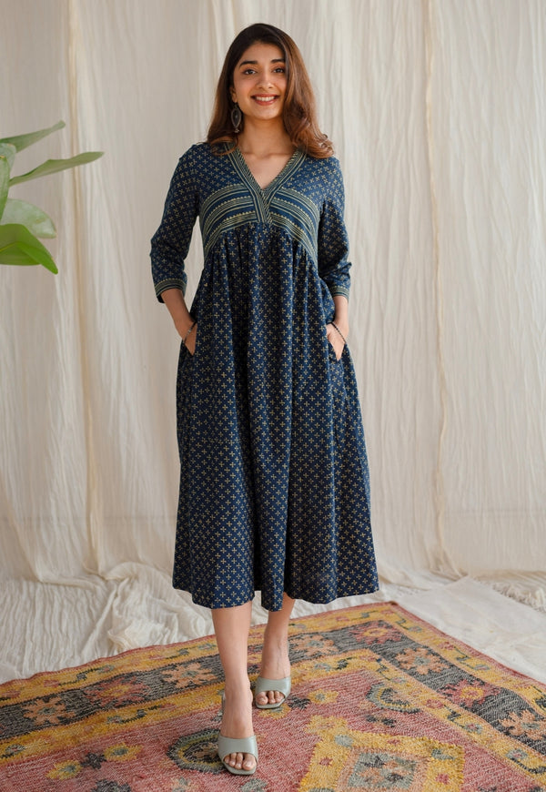 Surmee Cotton Dress Green Checked | Sepia Stories