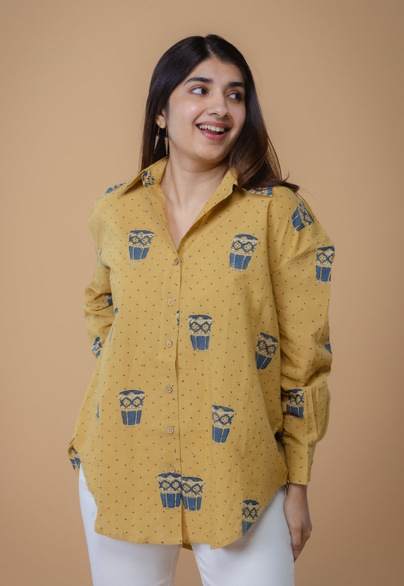 Ruhi Yellow Ajrakh Cotton Straight Short Top