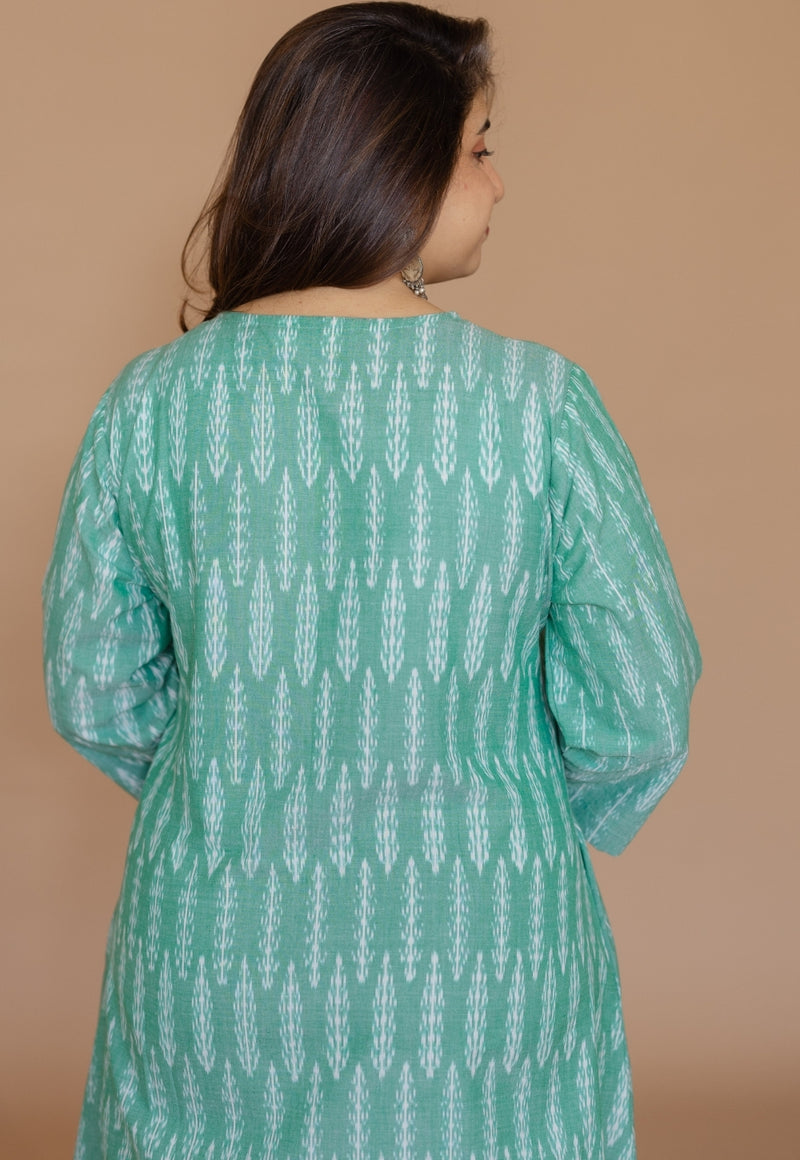 Geet Green Handloom Ikkat Cotton A Line Kurta