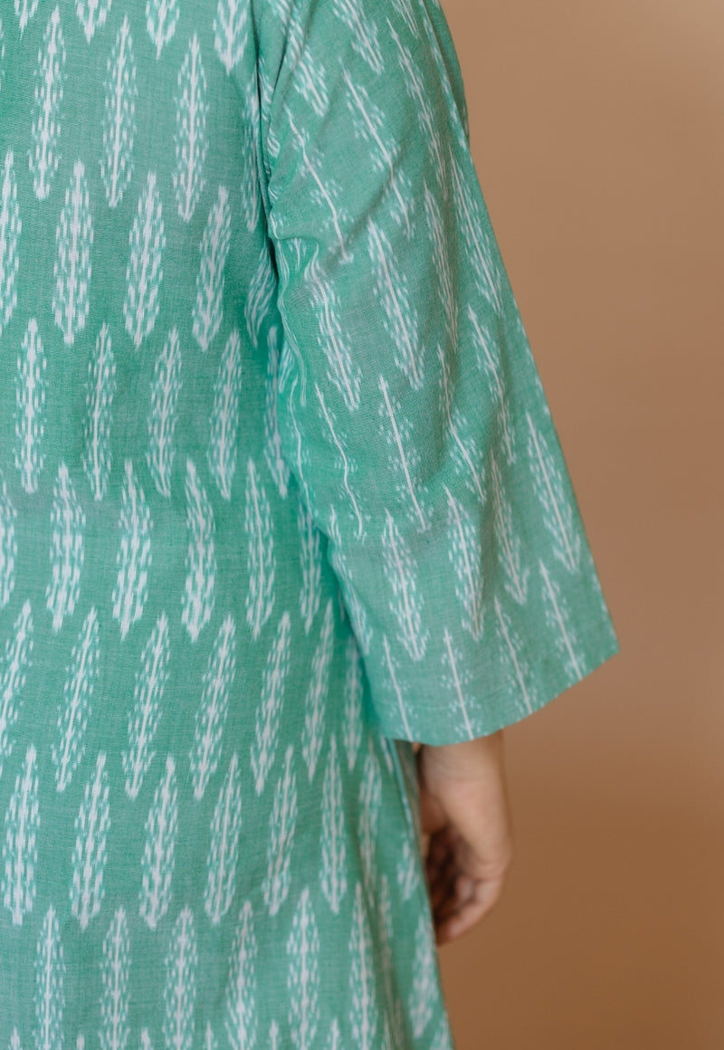 Geet Green Handloom Ikkat Cotton A Line Kurta