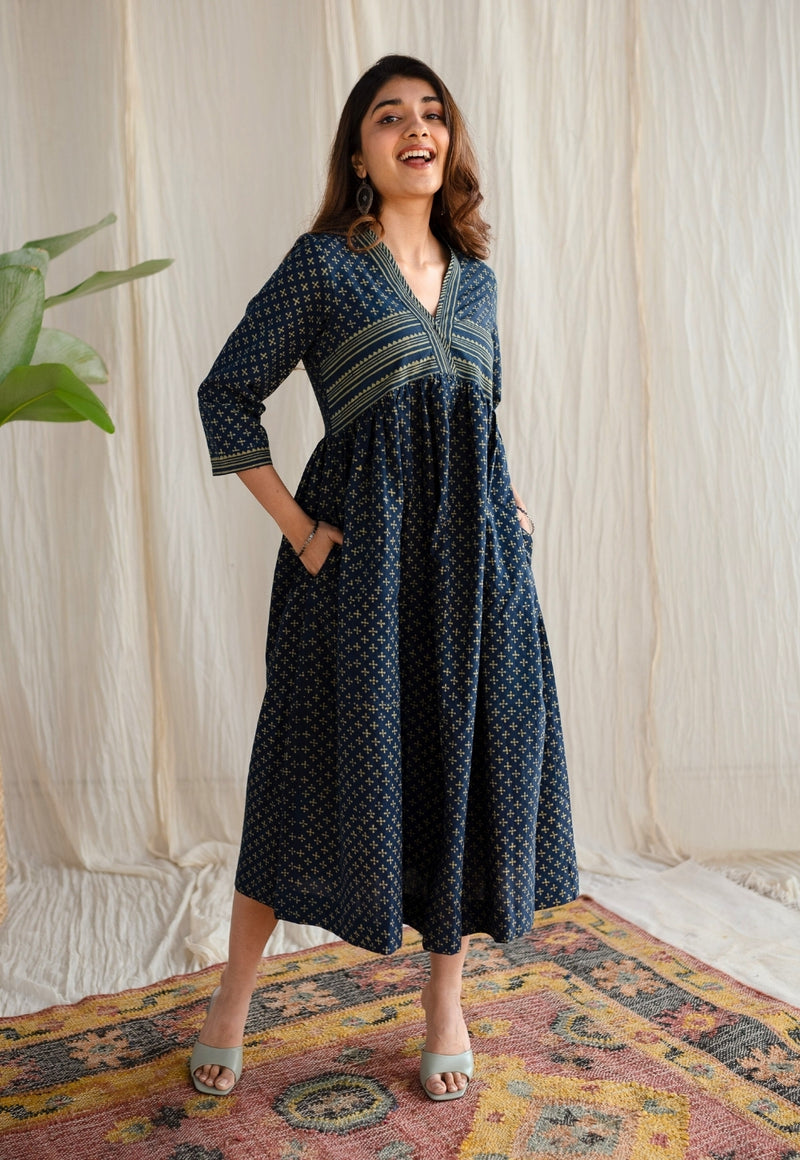 ajrakh cotton dress Black Beauty Ajrakh Cotton Dress with Collar
