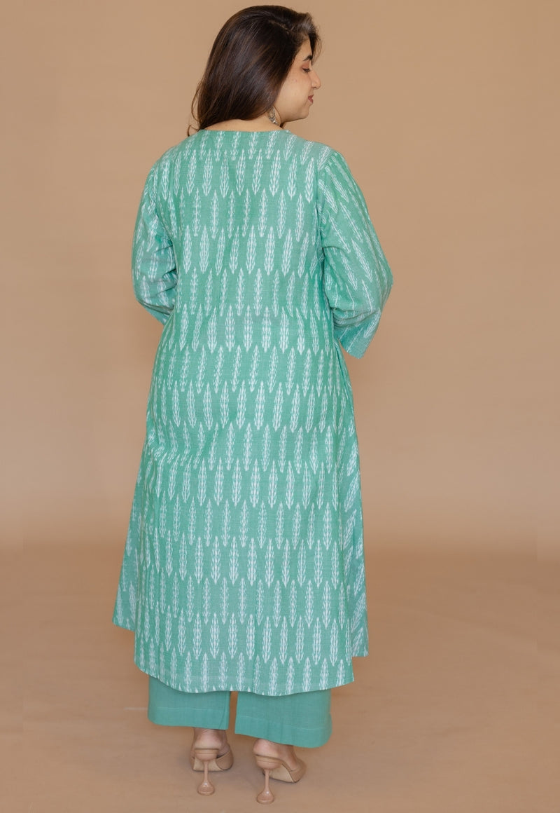 Geet Green Handloom Ikkat Cotton A Line Kurta