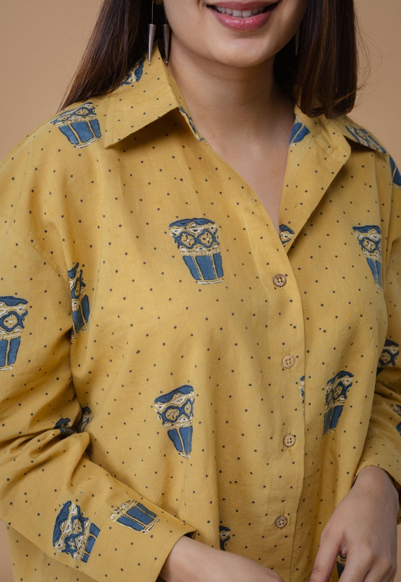 Ruhi Yellow Ajrakh Cotton Straight Short Top