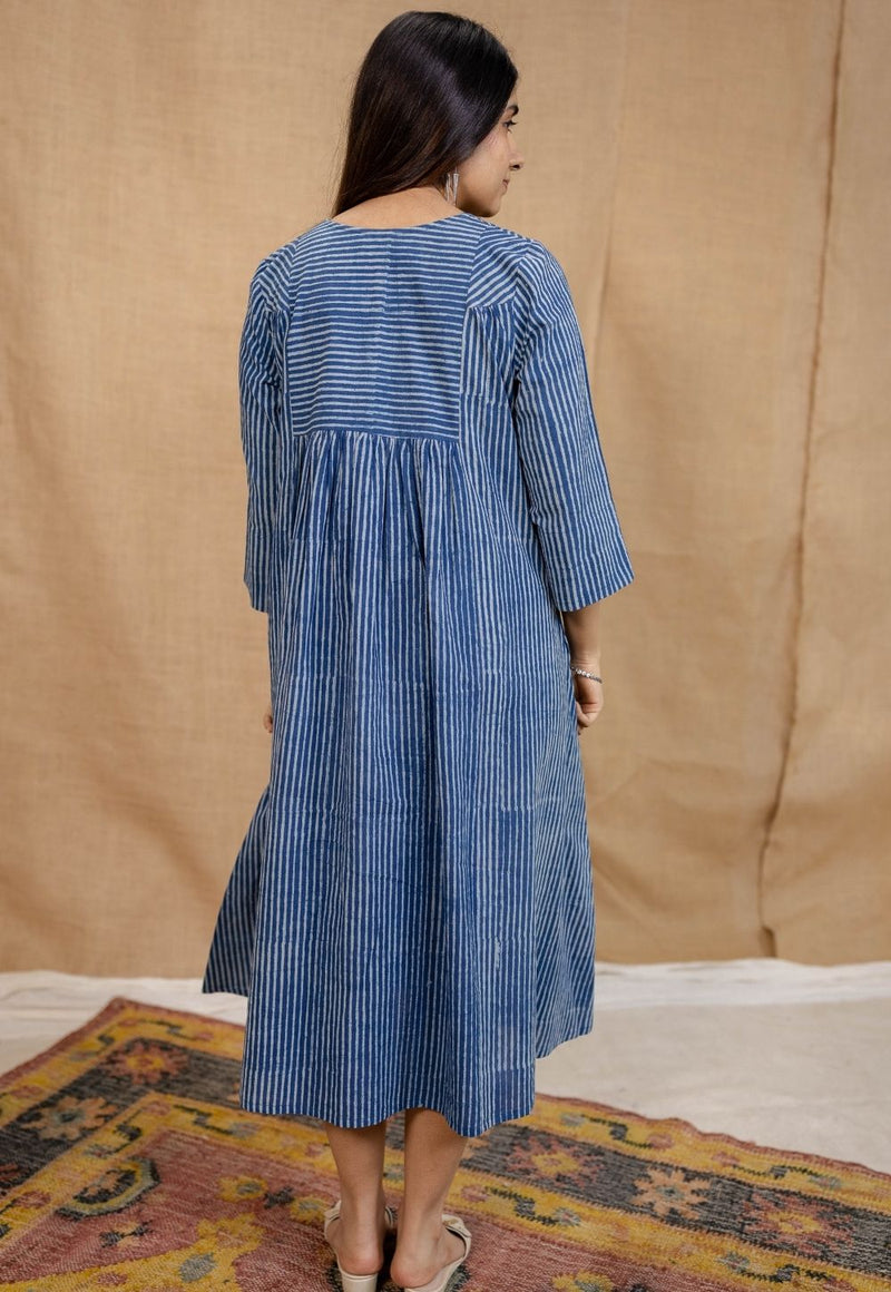 Diya Indigo Dabu Cotton A Line Dress