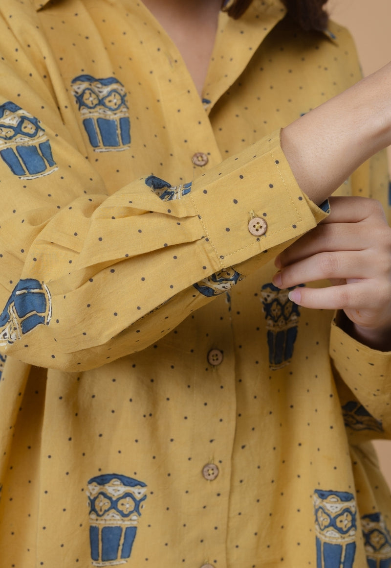 Ruhi Yellow Ajrakh Cotton Straight Short Top