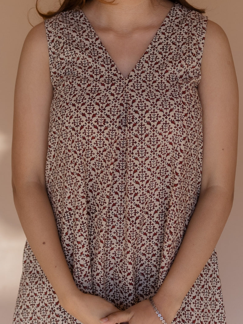 Vamika Off White Bagru Cotton A Line Dress