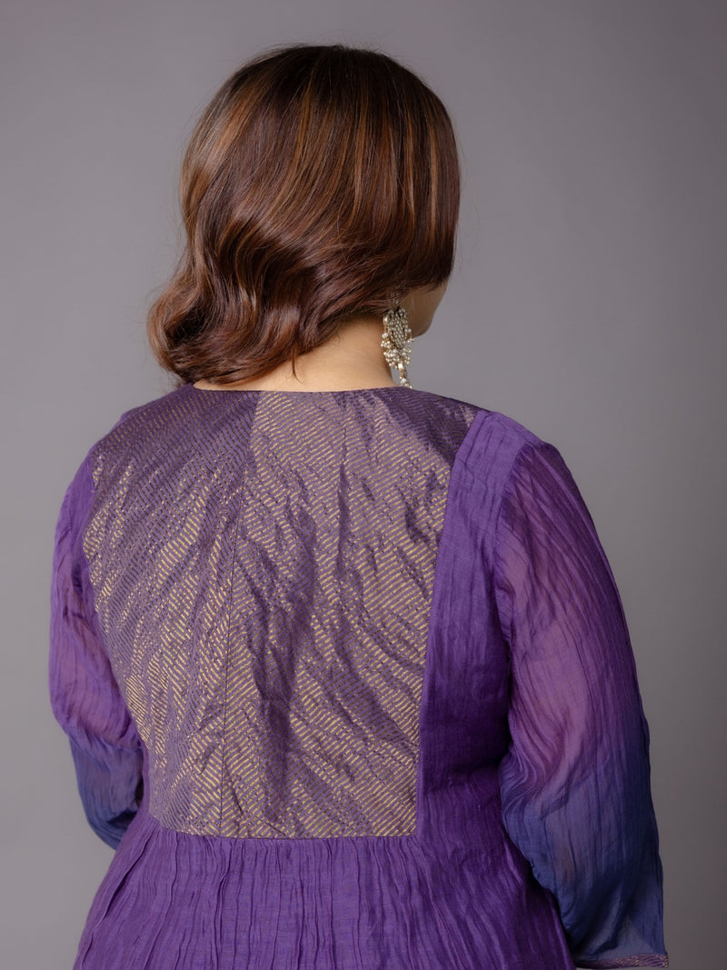 Indu Purple Ombre Chanderi Silk A Line Kurta with Hand Embroidery