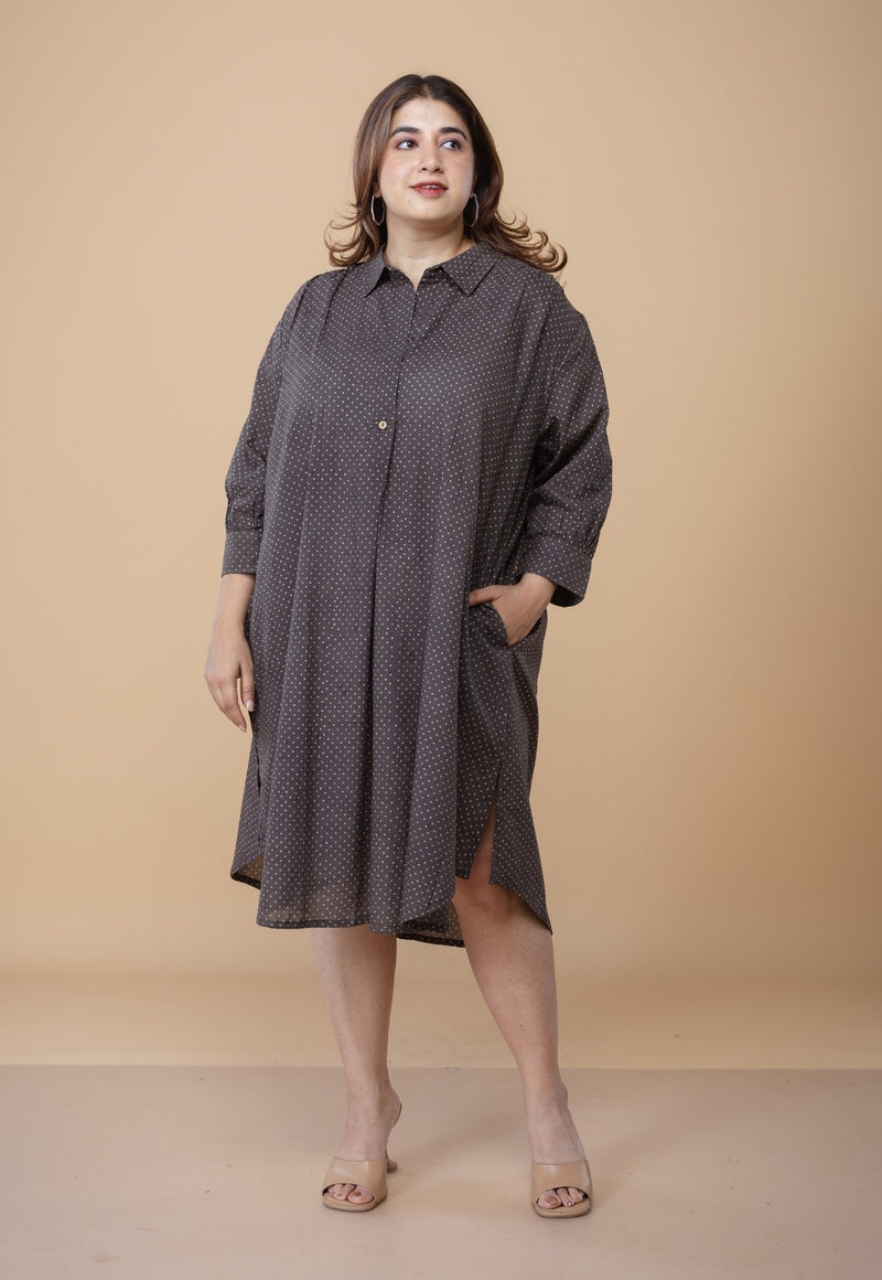 Ridah Brown Ajrakh Cotton A Line Dress