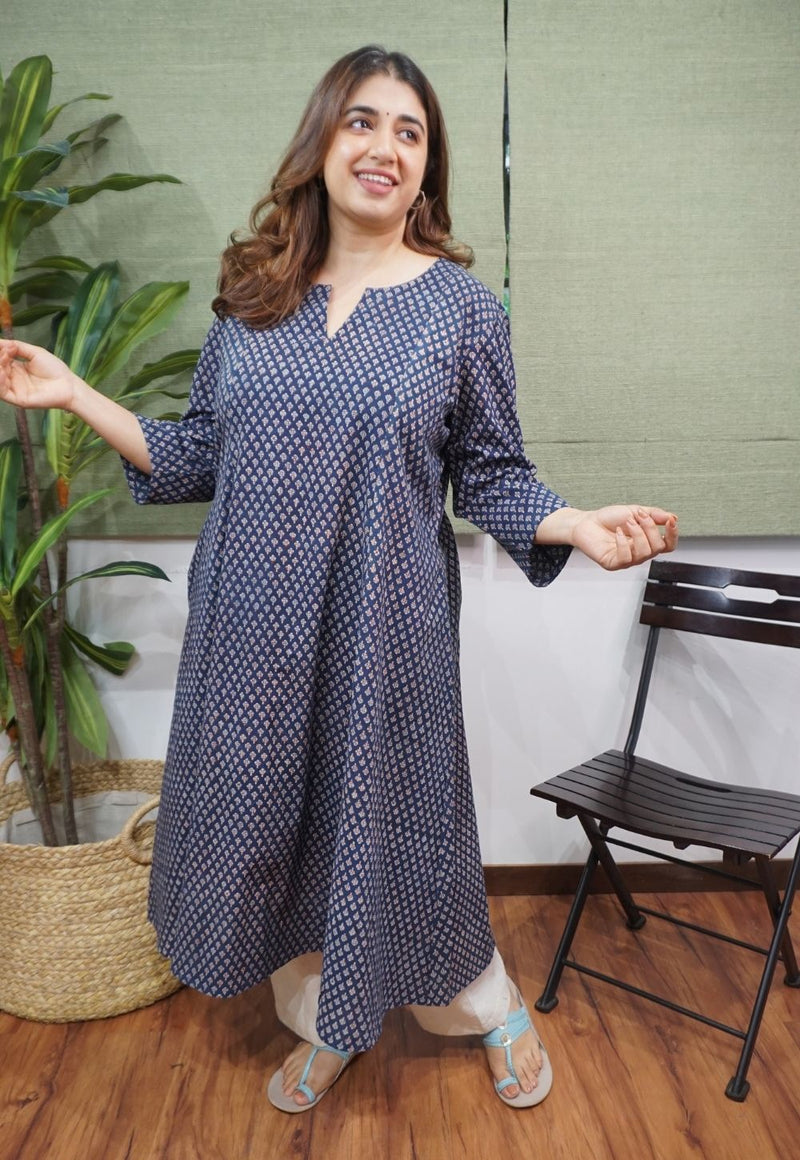 Indigo Fadat Cotton Kali Kurta