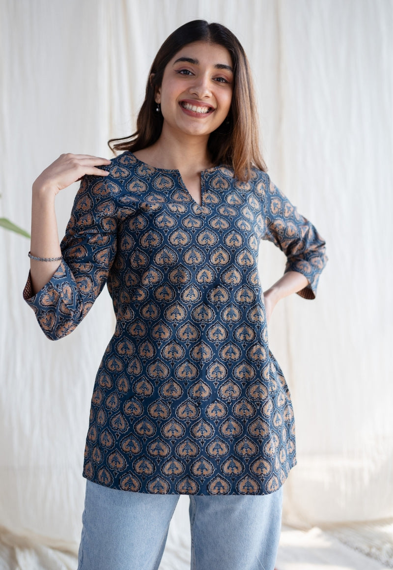Raya Ajrakh Cotton Hand Embroidered Top