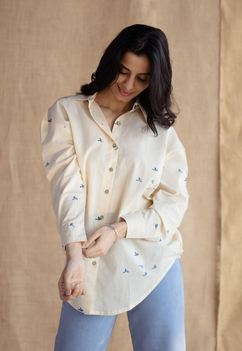 Ruhi Off White Ajrakh Cotton Loose Shirt