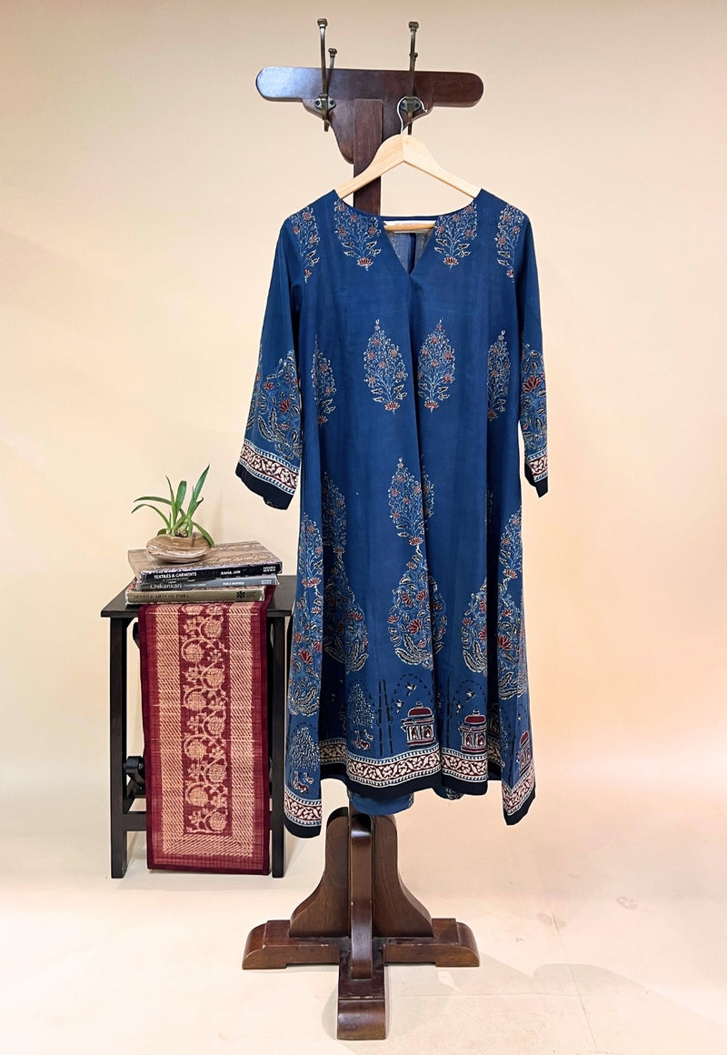 Prisha Blue Ajrakh Cotton Kali Kurta