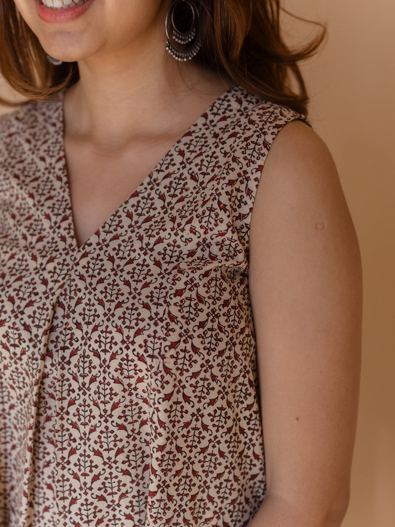 Vamika Off White Bagru Cotton A Line Dress