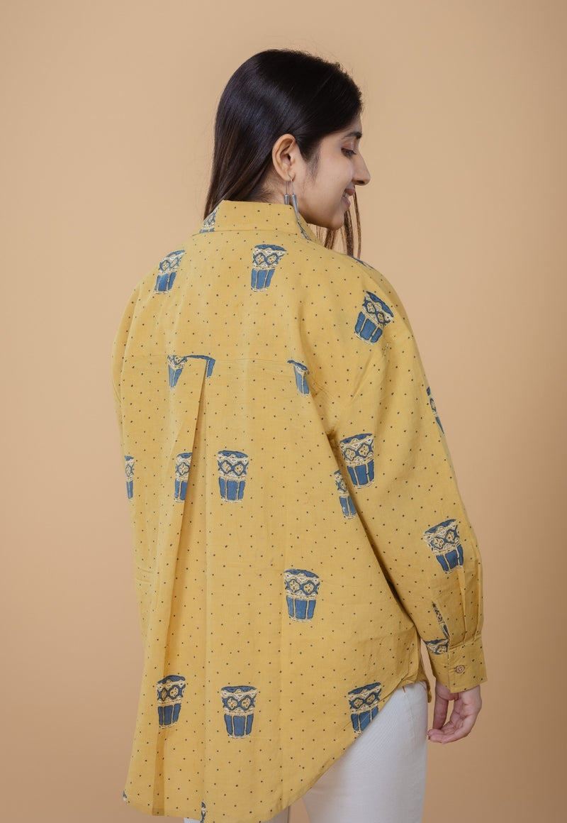 Ruhi Yellow Ajrakh Cotton Straight Short Top