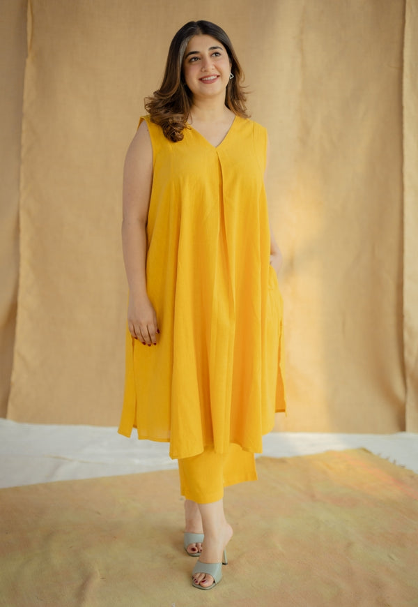 Raahi Mustard Solid Kala Cotton A Line Kurta