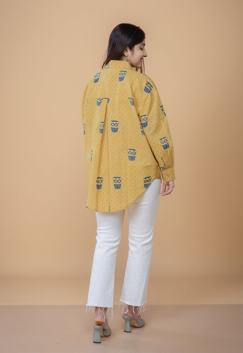 Ruhi Yellow Ajrakh Cotton Straight Short Top