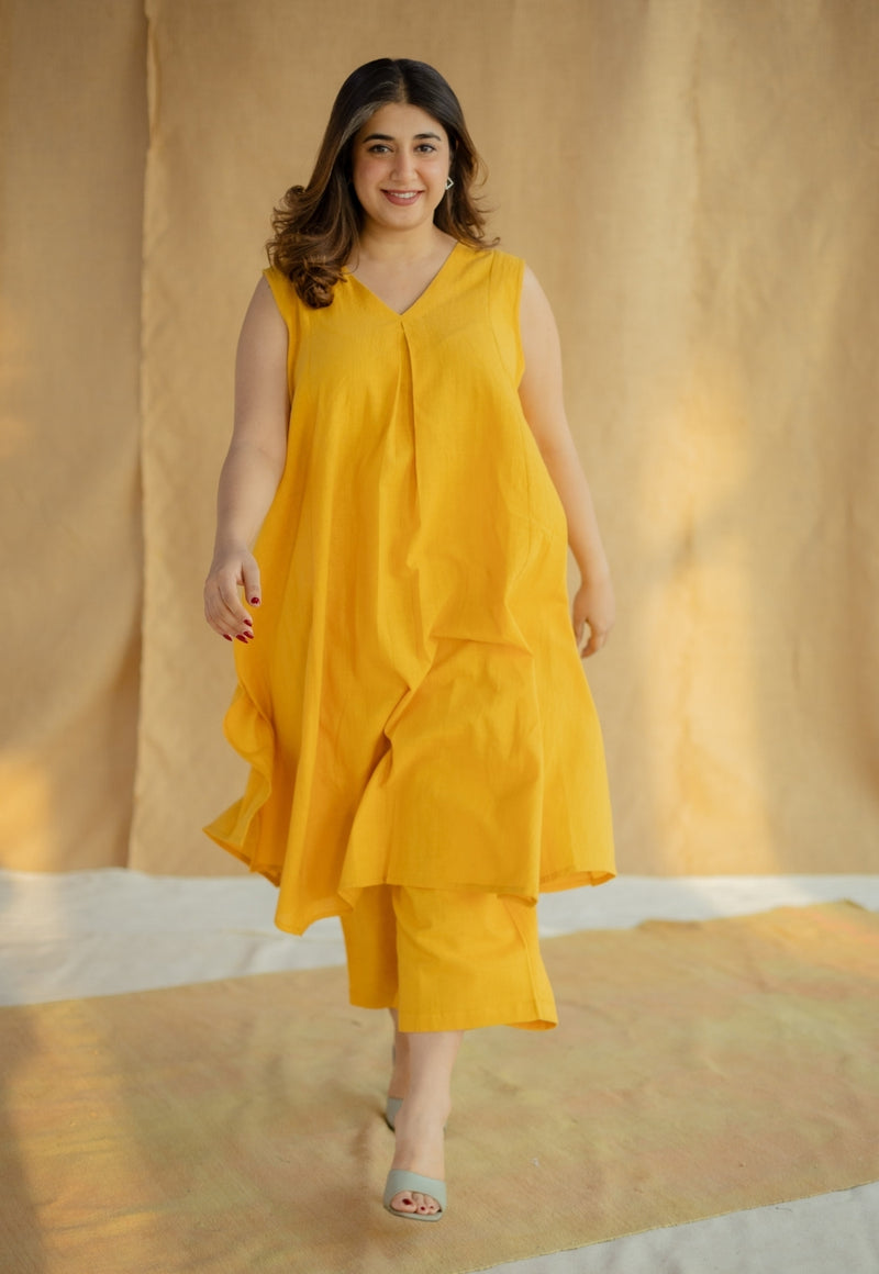 Raahi Mustard Solid Kala Cotton A Line Kurta