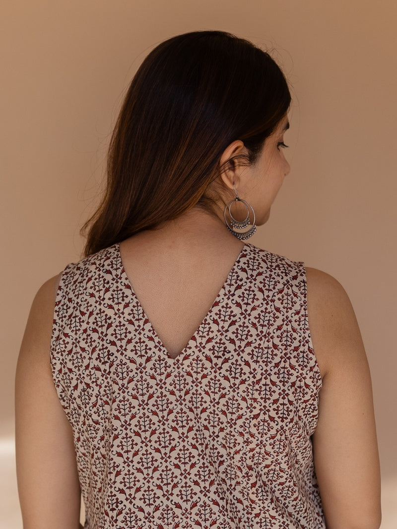 Vamika Off White Bagru Cotton A Line Dress