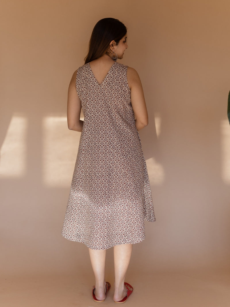 Vamika Off White Bagru Cotton A Line Dress