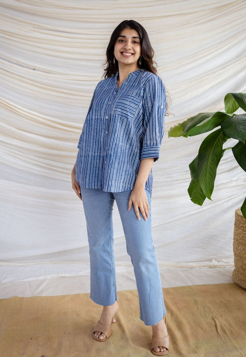 Aatifa Indigo Dabu Cotton A Line Shirt