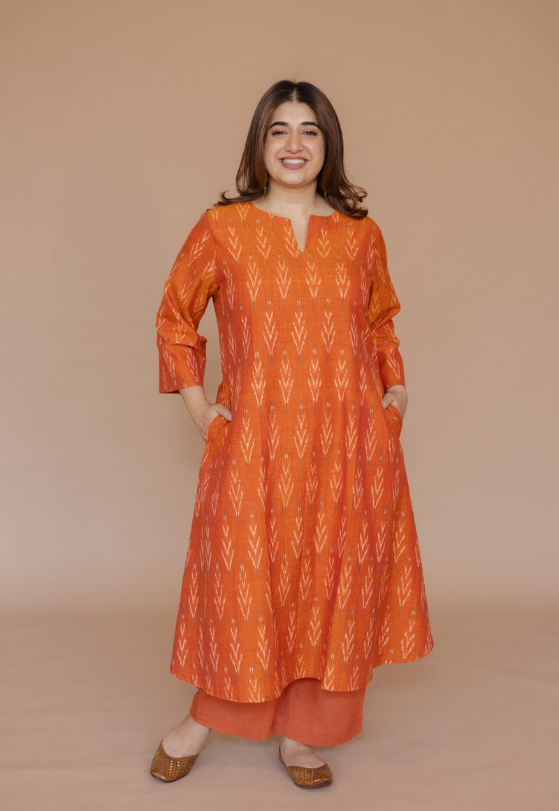 Yashi Orange Solid Cotton Flex Straight Pant