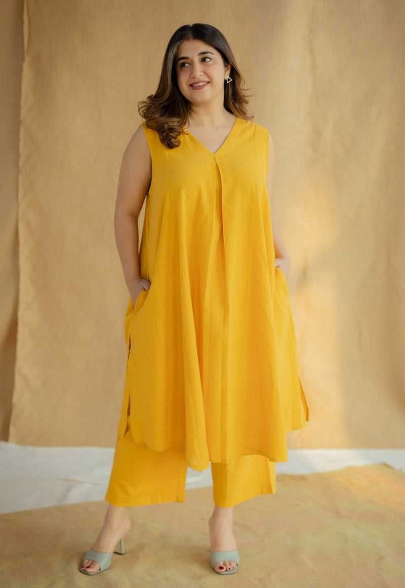 Raahi Mustard Solid Kala Cotton A Line Kurta