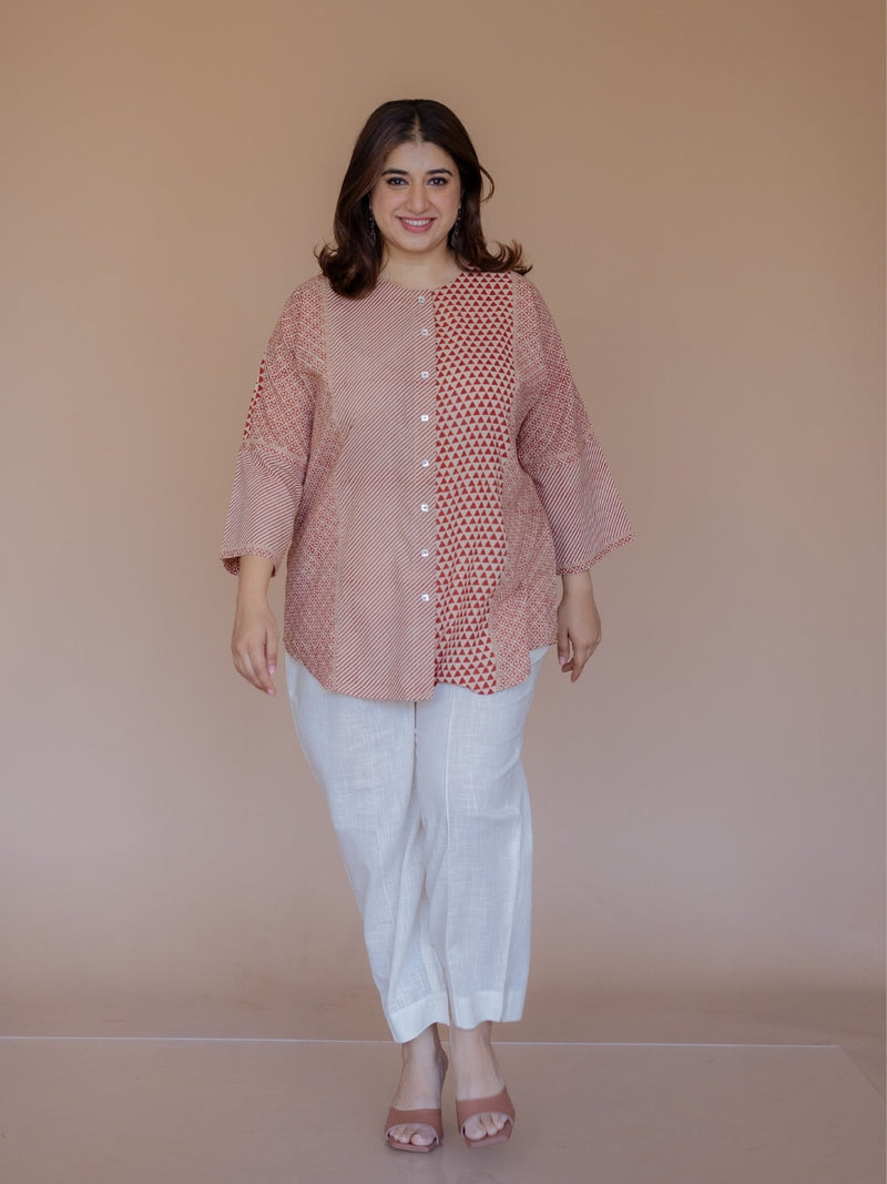 Palak Red Bagru Cotton Anti- Fit Short Top