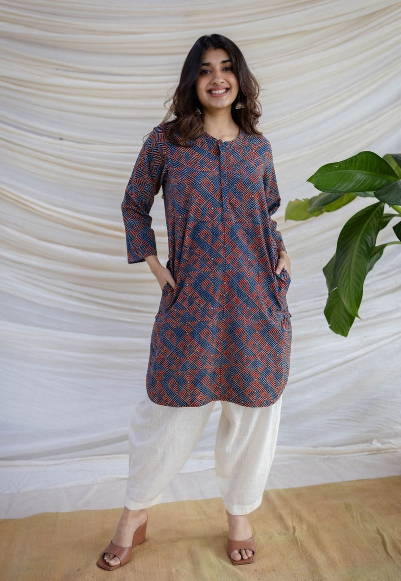 Erha Indigo Ajrakh Cotton Straight Kurta