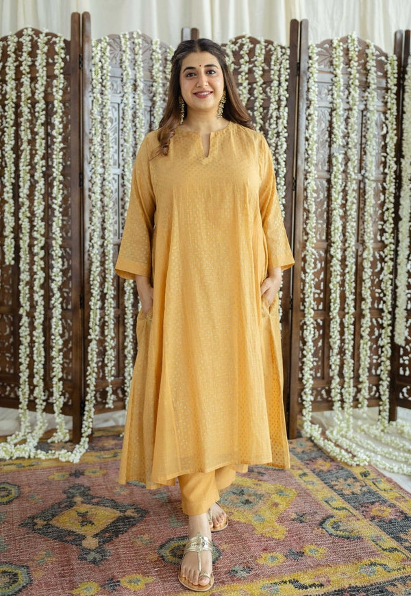 Jalsa Golden Chanderi Silk Jhabba Kali Kurta Set (Set of 3)