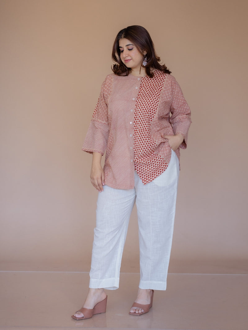 Palak Red Bagru Cotton Anti- Fit Short Top