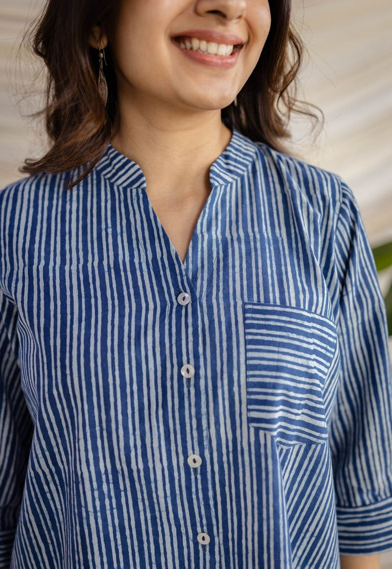 Aatifa Indigo Dabu Cotton A Line Shirt