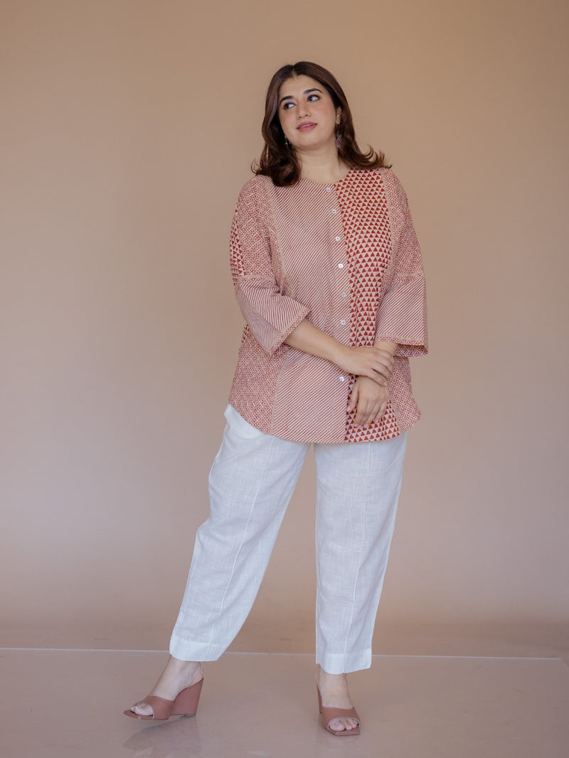 Palak Red Bagru Cotton Anti- Fit Short Top