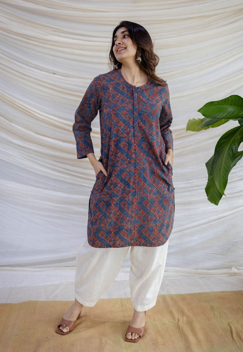 Erha Indigo Ajrakh Cotton Straight Kurta