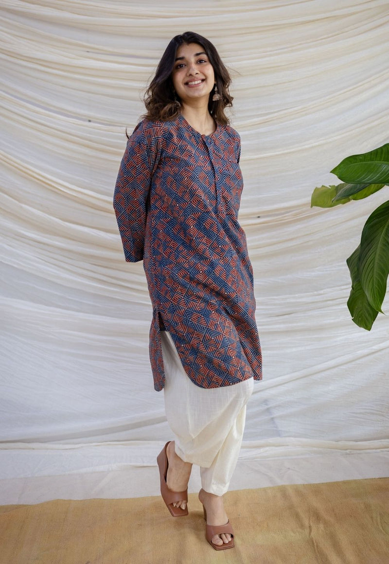 Erha Indigo Ajrakh Cotton Straight Kurta