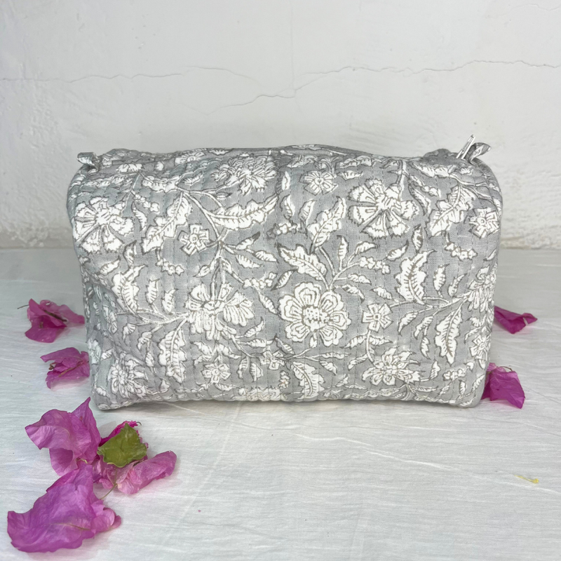 Grey Quilted Cotton Pouch
