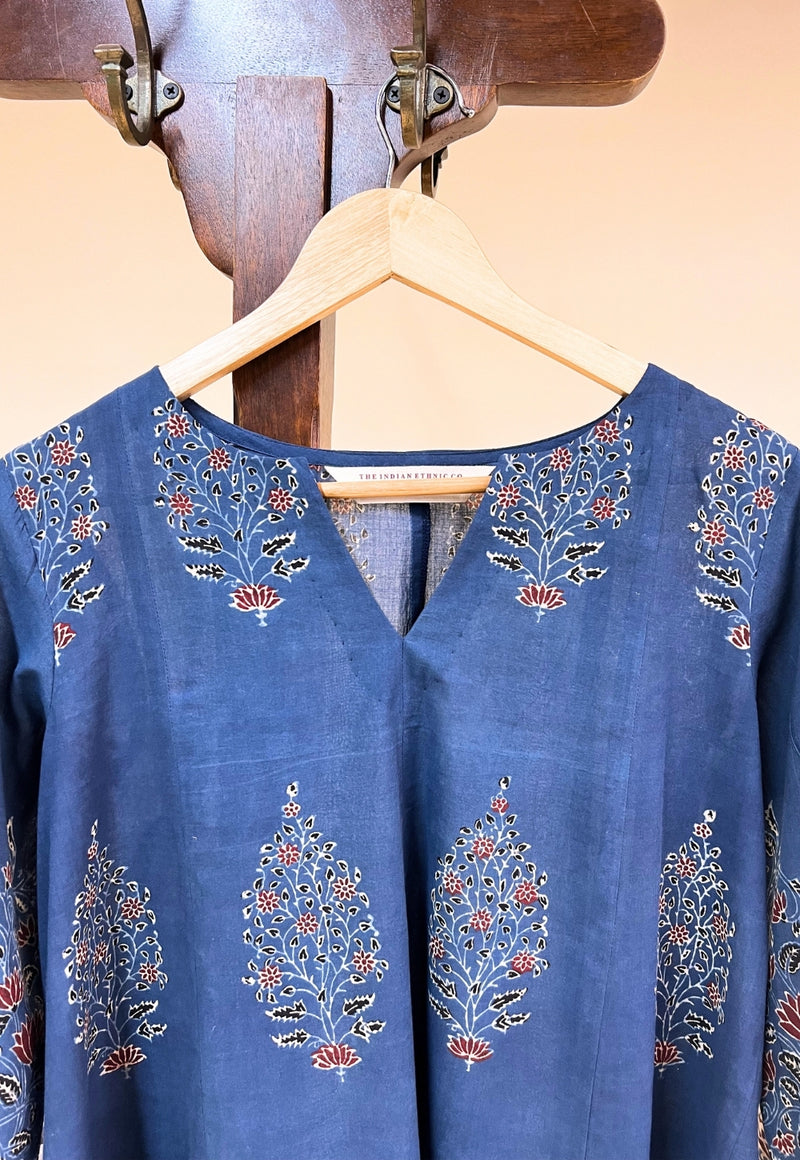 Prisha Blue Ajrakh Cotton Kali Kurta