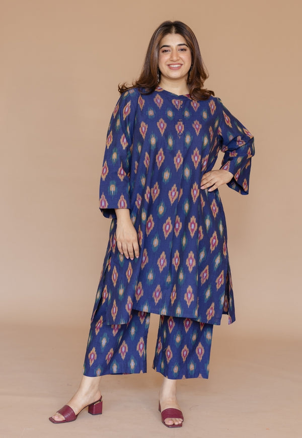 Yashi Blue Handloom Ikkat Cotton Straight Pant