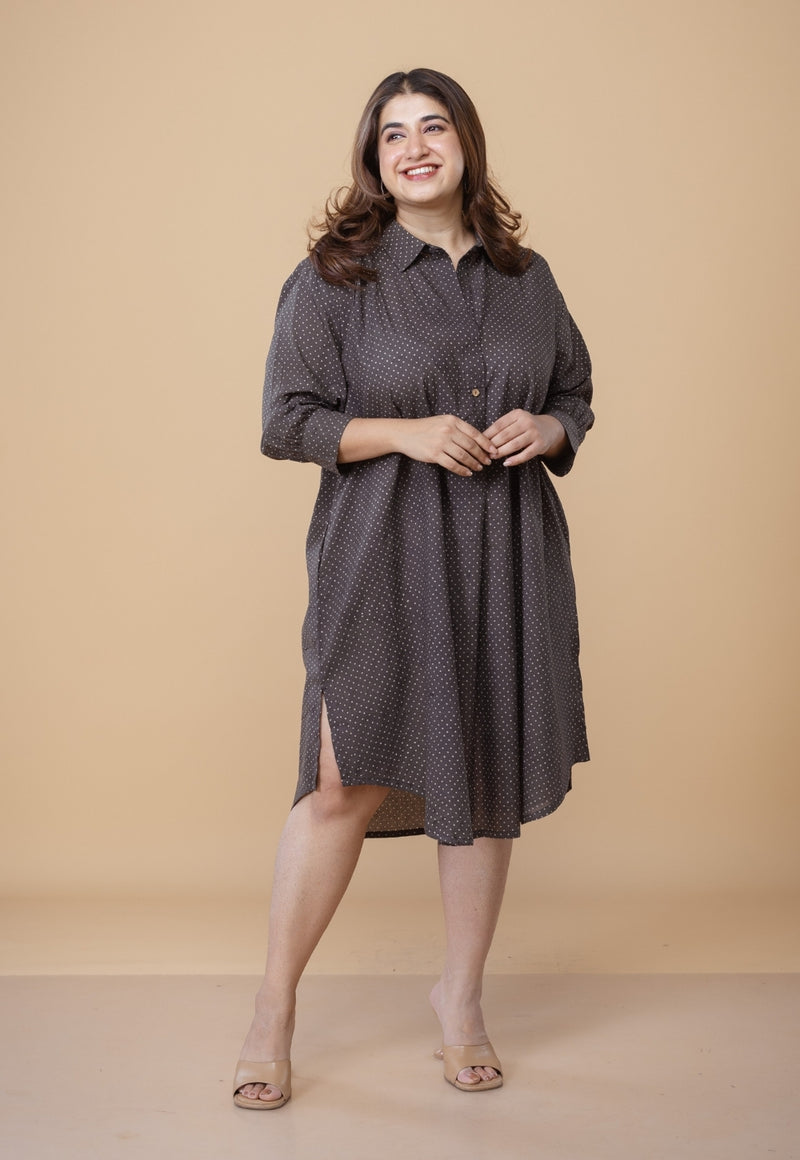 Ridah Brown Ajrakh Cotton A Line Dress