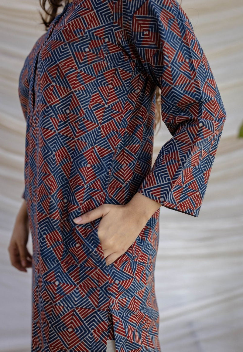 Erha Indigo Ajrakh Cotton Straight Kurta