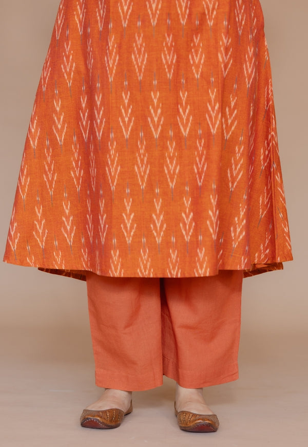 Yashi Orange Solid Cotton Flex Straight Pant