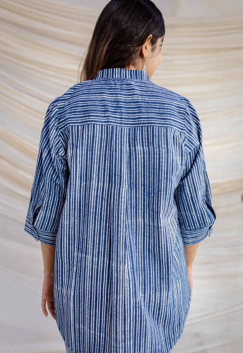 Aatifa Indigo Dabu Cotton A Line Shirt